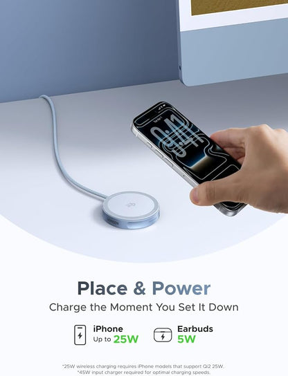 UGREEN Qi2 25W Fast Wireless Charger Pad, MagSafe Compatible Charging for iPhone 17 Pro Max and Airpods, Compact Desk Charging Pad