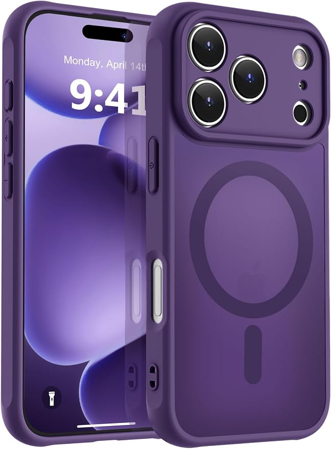 MOCCA Magnetic for iPhone 17 Pro Case, (Compatible with Magsafe) (16FT Military Grade Protection) Full Camera Protection Anti-Fingerprint Slim Translucent Matte Phone Cover 6.3",Deep Purple