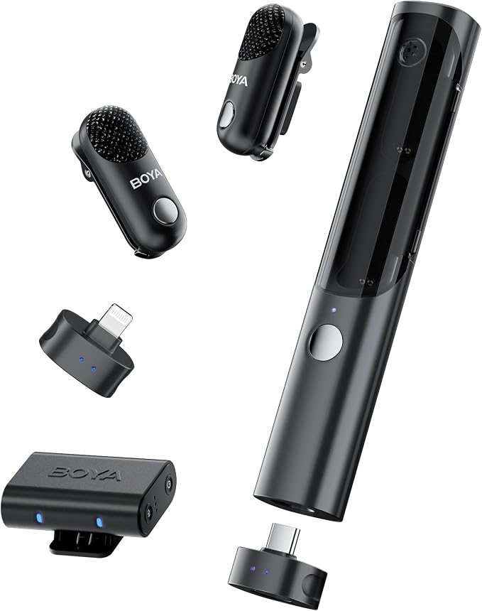 BOYA Magic-02 Wireless Lavalier Microphone, 30Hrs Battery,328FT Los Range,Safety Track&Limiter,4-in1 Mini Lapel Wireless Mic for Android iPhone Camera Laptop PC, Ai Noise Reduction for TikTok YouTube
