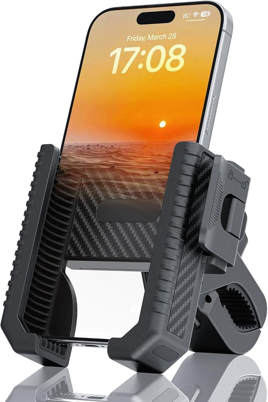 Wonwood_direct Bike Phone Mount, Motorcycle Phone Holder with Not Block Camera, Motorcycle Handlebar Cell Phone Clamp for iPhone 16, iPhone 15 Pro Max/Plus,14,S9, S10 and More 4.5" to 7" Phone