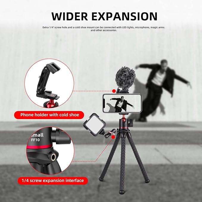 Portable Camera Tripod, Mini Flexible Stand for Phone with Cold Shoe Phone Mount for iPhone Camera Gopro Travel