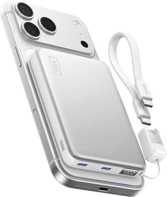 INIU for MagSafe Power Bank, Slimmest 25W Qi2.2 10000mAh Magnetic Portable Charger, 45W PD Fast Charging with USB C Cable, Battery Pack for iPhone Air 17 16 15 14 13 12 Only, White