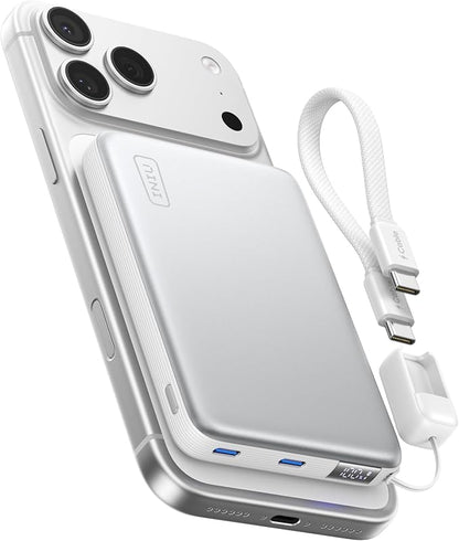 INIU for MagSafe Power Bank, Slimmest 25W Qi2.2 10000mAh Magnetic Portable Charger, 45W PD Fast Charging with USB C Cable, Battery Pack for iPhone Air 17 16 15 14 13 12 Only, White