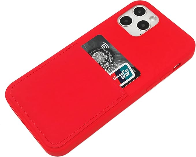 Ultra Slim Liquid Silicon Gel Case Compatible with iPhone 12,for iPhone 12 Pro 6.1 inch 2020 with Card Holder Sleeves Slot Anti-Scratch Shockproof Wallet Cover with Screen Protector (Red)