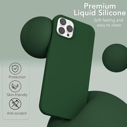 for iPhone 12/12 Pro Case Silicone Compatible with Magsafe Case, Ultra Slim Thin Magnetic Phone Cases Mag Safe, Cute Soft Rubber Gel Matte Plain Wireless Charging Cover for Women, Dark Green