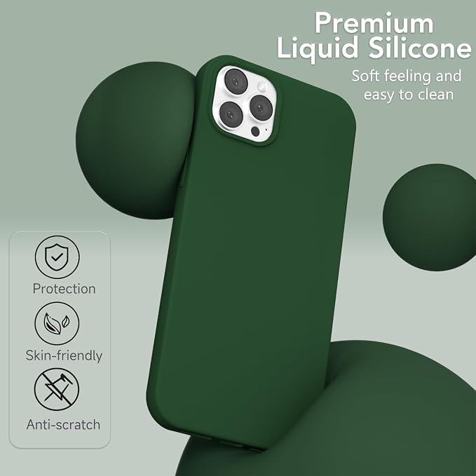 for iPhone 12 Pro Max Case Silicone Compatible with Magsafe Case, Ultra Slim Thin Magnetic Phone Cases Mag Safe, Cute Soft Rubber Gel Matte Plain Wireless Charging Cover for Women, Dark Green