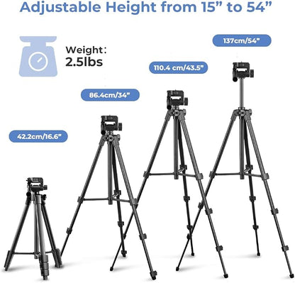 UBeesize 54'' Camera Tripod, Phone Tripods for iPhone with Bag, Travel Tripode Stand with Remote Compatible with iPhone 17/1615/14/13/12/11, Android Phones, Cameras, DSLR and Gopro