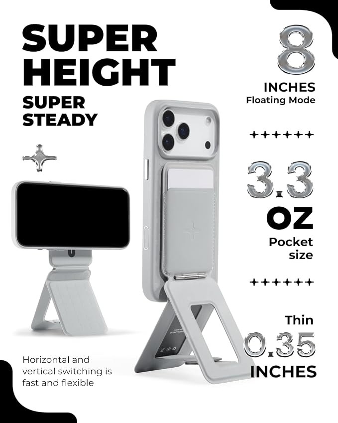 MOFT Phone Tripod Wallet x Tombogo for iPhone, Mulit-Angles, Lightweight & Portable Phone Stand, MOVAS Vegan Leather Phone Wallet, Strong Magnets, NFC Card Holder, Cement (with Card Slot)