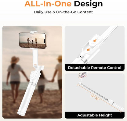 Sensyne 53" Selfie Stick for Phone, Extendable Travel Tripod with Detachable Remote for Photography, Selfies, Compatible with All Cell Phones, White