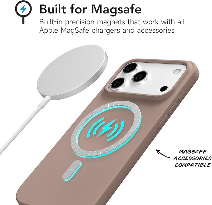 for iPhone 17 Pro Max Case Silicone Compatible with Magsafe Case, Ultra Slim Thin Magnetic Phone Cases Mag Safe, Cute Soft Rubber Gel TPU Matte Plain Wireless Charging Cover for Women, Brown