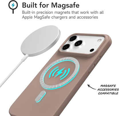for iPhone 17 Pro Max Case Silicone Compatible with Magsafe Case, Ultra Slim Thin Magnetic Phone Cases Mag Safe, Cute Soft Rubber Gel TPU Matte Plain Wireless Charging Cover for Women, Brown