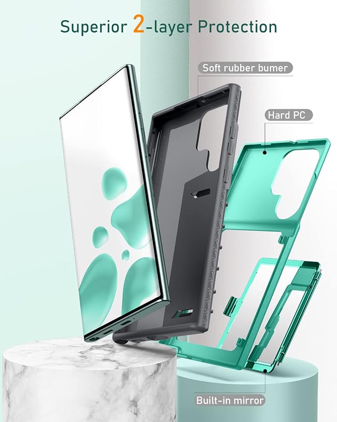 WeLoveCase Samsung Galaxy S22 Ultra Case Wallet Case with Credit Card Holder & Hidden Mirror, All-Round Protection Shockproof Phone Cover Designed for Samsung Galaxy S22 Ultra, 6.8 inch Mint Green