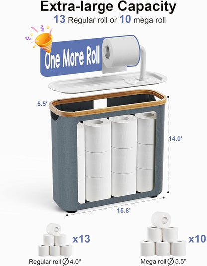 TAZENI Toilet Paper Storage Basket Holder Holds 9-12 +1 Rolls Elegant Multi-Functional Bathroom Toilet Paper Holder Stand Storage Organizer Waterproof with Tray Hold Phone Wet Wipes Gray
