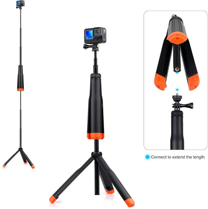 GEPULY Floating Selfie Stick Underwater Hand Grip for GoPro Hero 13, 12, 11, 10, 9, 8, Insta360 Ace Pro 2, DJI OSMO Action 6 5 Pro 4 3 and Most Action Cameras Waterproof Tripod Extendable Monopod