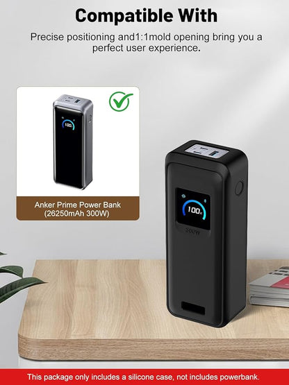 Silicone Protective Case Compatible with Anker Prime Power Bank 26,250mAh 300W, Shockproof Cover with LCD Display Visible, Anti-Lost Strap, Precision Cutouts for 3-Port Charger (Black)