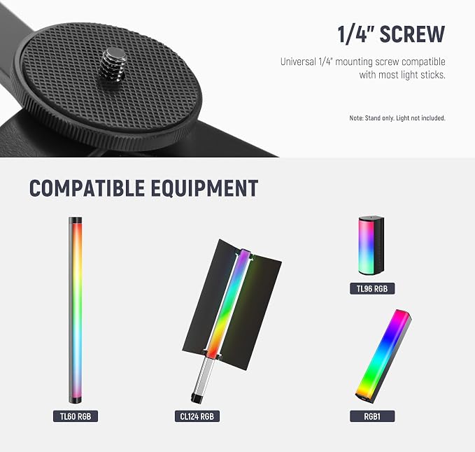 NEEWER Metal Mini Tripod Base for TL120C TL60 CL124 Tube Light Wand Stick, Extra Stable Foldable Handheld Tripod Legs Feet Tabletop Light Stand with 1/4" Screw, Silicone Pad, 3"/8cm Low Angle, CTN5