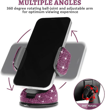eing Car Phone Mount Cell Phone Holder with One More Air Vent Base,Bling Crystal Universal Phone Mount Holder Cradle for Dashboard,Windshield and Air Vent,Purple