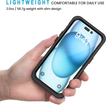 Lanhiem for iPhone 15 Case, IP68 Waterproof Dustproof Shockproof for iPhone 15 Cases with Built-in Screen Protector, Protective Heavy Duty Rugged Phone Cover for iPhone 15-6.1 inch (Black/Clear)