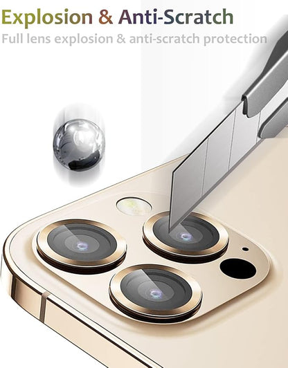 Compatible for iPhone 14 Pro and iPhone 14 Pro Max Camera Lens Protector Metal Plus Tempered Glass Screen Camera Cover Gold
