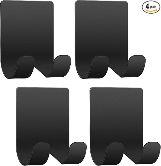 Razor Holder Shaver Hook Hanger Stand Caddy (4 Pack) Self Adhesive Stick on Hook Heavy Duty Stainless Steel Phone Holder for Shower, Tools for Hanging Washcloth Towel Loofah for Bathtub Wall, Black