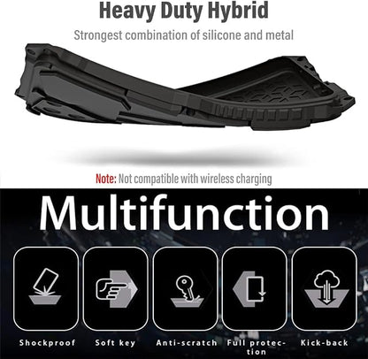 Armor Phone Case for iPhone 16 Pro Max Military Grade Cover 360 Full Protection Heavy Duty Hybrid Metal Bumper Built-in Silicone Shockproof with Screen Protector - Black + Red