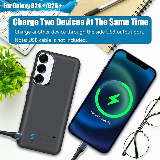 [Upgraded Battery Case for Samsung Galaxy S25+ / S24+, 5000mAh Rechargeable Extended Battery Charging Charger Case, Add 100% Extra Juice (6.7 Inches) Black