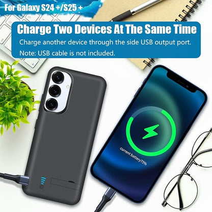 [Upgraded Battery Case for Samsung Galaxy S25+ / S24+, 5000mAh Rechargeable Extended Battery Charging Charger Case, Add 100% Extra Juice (6.7 Inches) Black