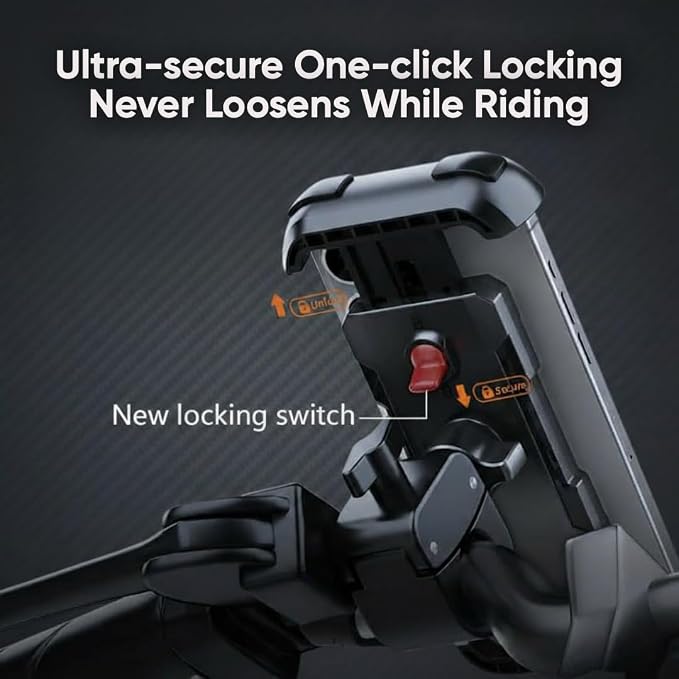 Bike Phone Holder Motorcycle & Bicycle Handlebar Mount, 360 Rotatable, Secure Clamp, Fits Thick Smartphones 4.7" 7" (Black)
