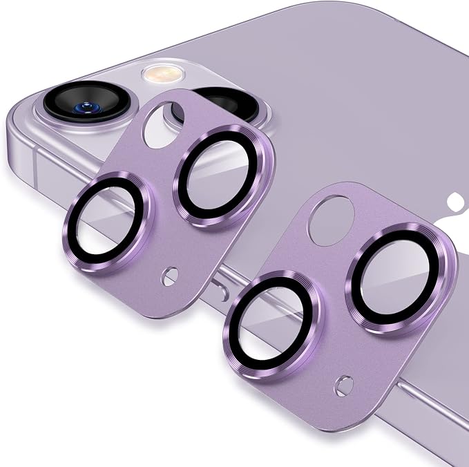 Korecase [2 Pack] Camera Lens Protector for iPhone 14 /iPhone 14 Plus 9H Tempered Glass Camera Film Cover, Strong Adhesion, Metal Anti-Scratch Rear Camera Lens Cover Purple