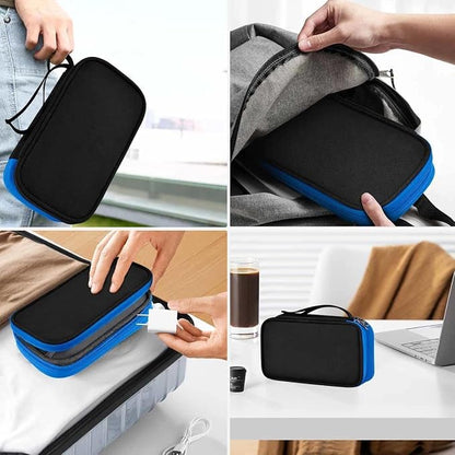 ZINMARK Portable Cable Organizer Case,Travel Pouch with Double-Layer Storage for Cables,Chargers,Earbuds & Phone,Black Blue– Small Size