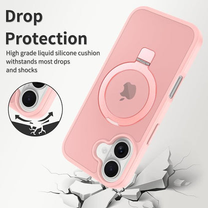 Ultra-Magnetic Stand for iPhone 17 Case [Military Drop Protection] [Compatible with MagSafe] Shockproof Translucent Matte Slim Ring Holder Case for iPhone 17 (Pink)