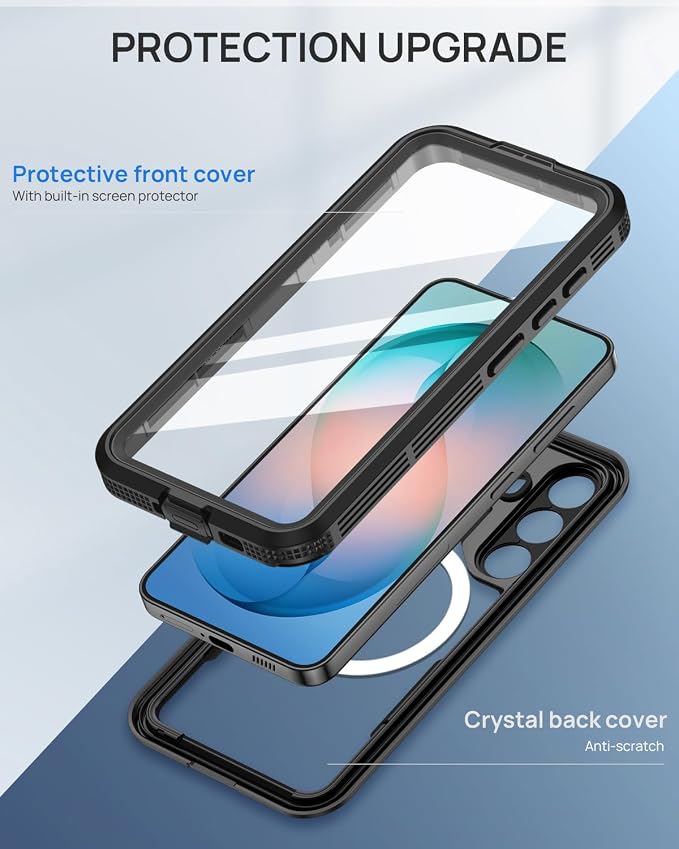 Lanhiem Magnetic for Samsung Galaxy S26 Case, IP68 Waterproof Dustproof Case, [Compatible with Magsafe] [Built-in Screen Protector] Full Body Heavy Duty Rugged Phone Cover 6.3 inch, Black/Clear