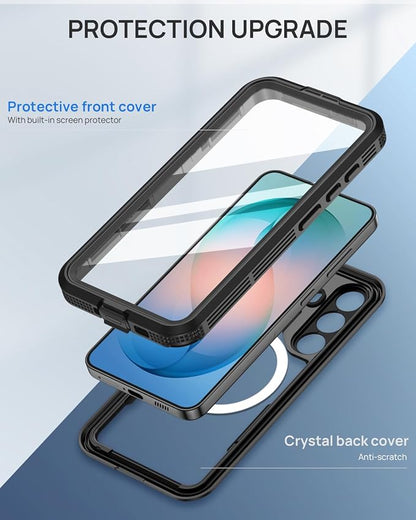 Lanhiem Magnetic for Samsung Galaxy S26 Case, IP68 Waterproof Dustproof Case, [Compatible with Magsafe] [Built-in Screen Protector] Full Body Heavy Duty Rugged Phone Cover 6.3 inch, Black/Clear