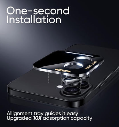 MAGIC JOHN for iPhone 16Plus/16 Camera Lens Protector [Alignment Kit&1:1 Invisible Perfect Fit] 9H Aerospace Tempered Glass Anti-Scratch Durable, Individual Cover Ring, Case Friendly, Set of 2, Black