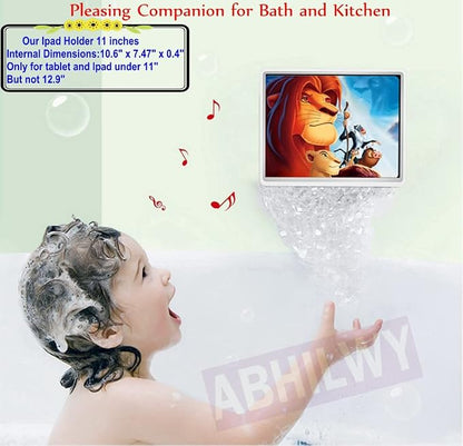 Shower Tablet Holder Waterproof Compatible with Ipad, Wall Mounted Bathroom Tablet Case Rotation, Adhesive Touchable Cradle with Glass Mirror Anti-Fog Screen for Kitchen 11 inches Black
