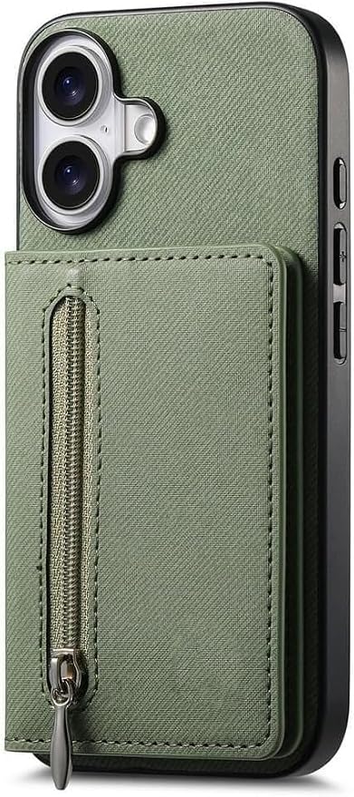 Wallet Case for iPhone 17Pro Max/17/17Pro/17Air, Zipper RFID Blocking Magnetic Closure Cover Card Holder PU Leather (iPhone 17 Pro,Green)
