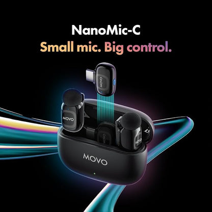 Movo NanoMic Dual USB-C Wireless Microphone for iPhone 15/16/17 and Up, Android, iPad Pro & Laptops – Wireless Lavalier Mic for USB-C Smartphones & Devices, Great for Vlogging & TikTok