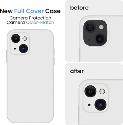 FireNova Designed for iPhone 13 Case, Silicone Upgraded [Camera Protection] Phone Case with [2 Screen Protectors], Soft Anti-Scratch Microfiber Lining Inside, 6.1 inch, White