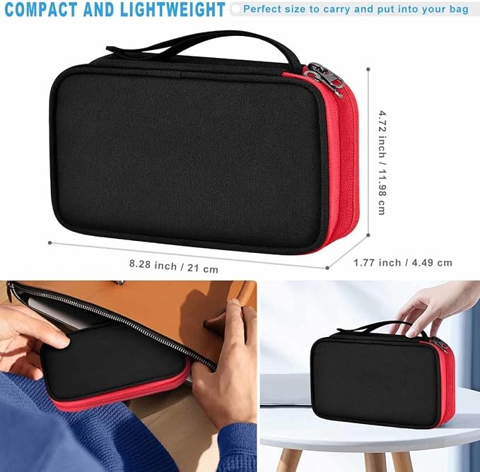 ZINMARK Portable Cable Organizer Case,Travel Pouch with Double-Layer Storage for Cables,Chargers,Earbuds & Phone,Black Red– Small Size