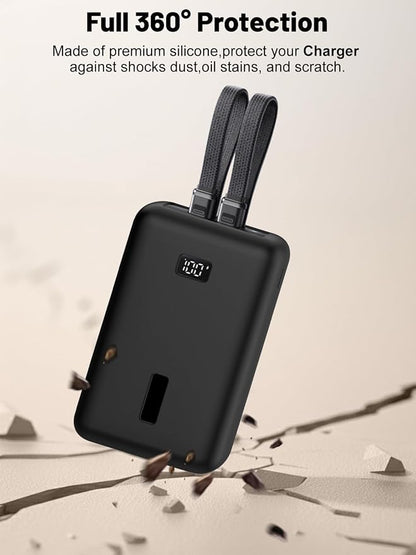 for Anker Zolo Power Bank 2025 20,000mAh 30W A1681/A1689,Silicone Protective Case, Shockproof Cover with LCD Display Visible, Anti-Lost Strap, Precision Cutouts for All-Port Charger (Black)