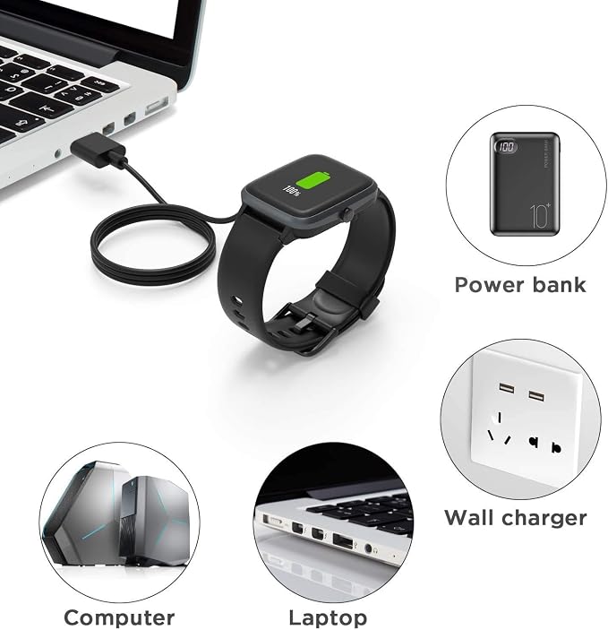 Compatible with COOSPO HW807 Heart Rate Armband Charger, 2 Pin Magnetic USB Replacement Charging Compatible with COOSPO Heart Rate Monitor Armband HW706 / HW807 /HW702 (2 Pack-Black+Black)