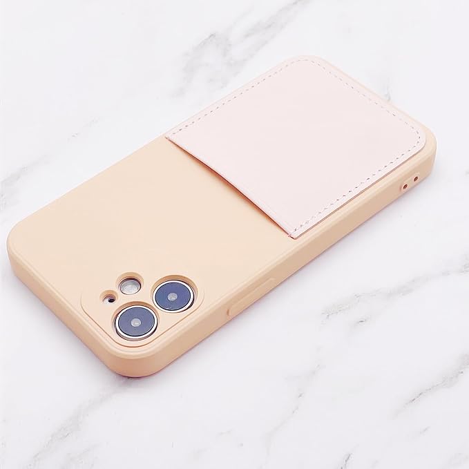 Ultra Slim Liquid Silicon Gel Case Compatible for iPhone 12 mini 5.4 inch 2020 with Card Holder Sleeves Slot Anti-Scratch Shockproof Wallet Cover with Screen Protector (Pink)