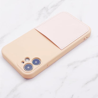 Ultra Slim Liquid Silicon Gel Case Compatible for iPhone 12 mini 5.4 inch 2020 with Card Holder Sleeves Slot Anti-Scratch Shockproof Wallet Cover with Screen Protector (Pink)