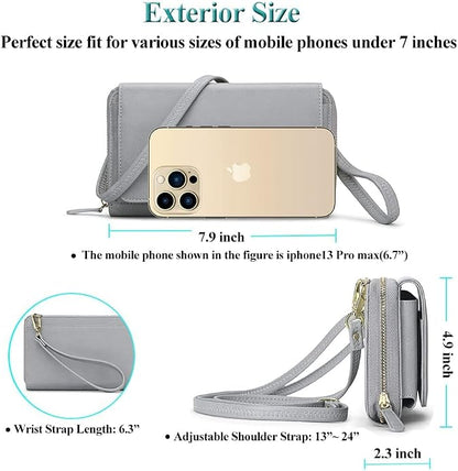 Peacocktion Crossbody Bags for Women RFID Wristlet Wallets Travel Vegan Leather Small Clutch Purses with Phone Pocket Zipper