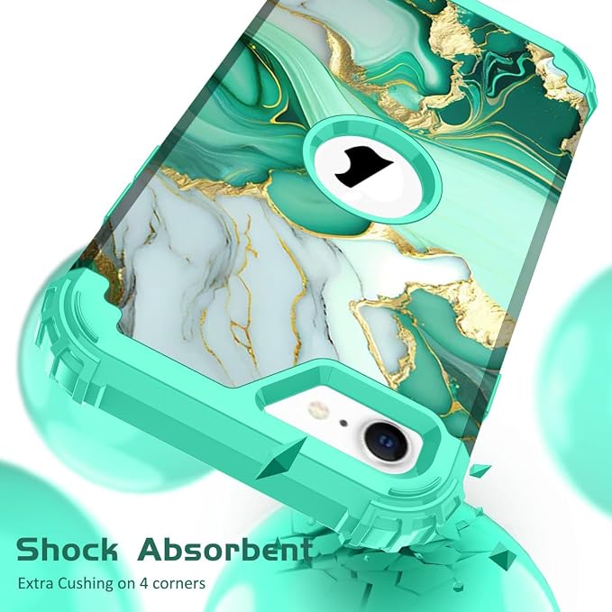Hocase for iPhone SE 2022/2020 Case, Heavy Duty Shockproof Protection Hard Plastic+Silicone Rubber Hybrid Protective Case for iPhone SE 3rd/2nd Generation (4.7") - Mint Green