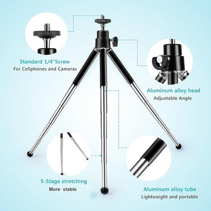 Mini Tripod for Webcam and Phone, 4-9 inch Metal Extendable Webcam Stand with Phone Holder, Tabletop Tripod