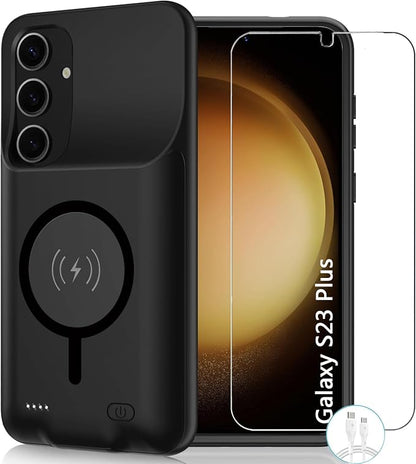 Battery Case for Galaxy S23 Plus,[12000mAh] Large Capacity Slim Portable Protective Fast Charging Case Battery Case Compatible with Galaxy S23 Plus(6.6inch) Wireless Charging Case with Carplay-Black