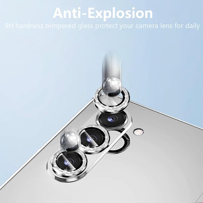 for Galaxy Z Fold 6 Camera Lens Protector Bling Glitter Individual Aluminium Alloy Ring 9H Tempered Glass Decorative Accessories Camera Cover for Samsung Galaxy Z Fold 6 Glitter Silver