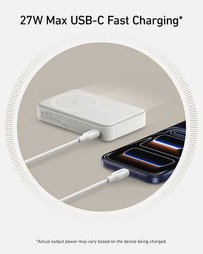 Anker MagGo Power Bank, Qi2 Certified 15W Ultra-Fast MagSafe-Compatible Portable Charger, 10,000mAh Battery Pack with Smart Display & Foldable Stand, For iPhone 16/15/14/13 Only (USB-C Cable Included)