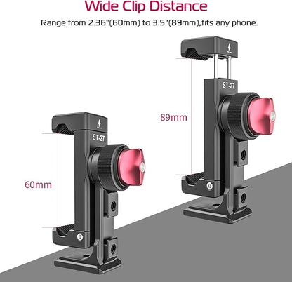 ULANZI ST-27 Metal Phone Tripod Mount, 360° Phone Holder for Tripod w 3 Cold Shoes & Arca Port, Versatile Smartphone Adapter for iPhone 17 16 15, Desktop Tripods, and Live Streaming/Vlogging Setup